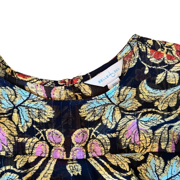 Belle + Sky Boho Semi Sheer Metallic Woven Floral Bell Sleeve Top XS - Picture 3 of 7